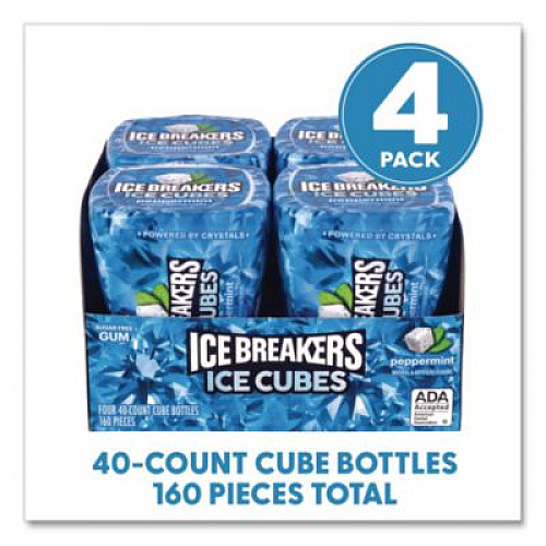 ICE BREAKERS Ice Cubes Peppermint Sugar-Free Gum, Peppermint, 40 Cubes/Bottle, 4 Bottles/Carton (22002645)