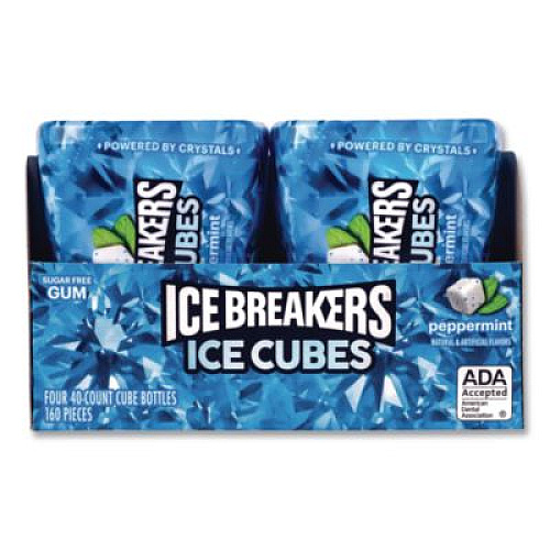 ICE BREAKERS Ice Cubes Peppermint Sugar-Free Gum, Peppermint, 40 Cubes/Bottle, 4 Bottles/Carton (22002645)