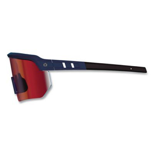 ergodyne Skullerz AEGIR Color Enhancing Anti-Scratch Anti-Fog Safety Glasses, Matte Blue Half Frame, Mirrored High Contrast Red Lens (55230)