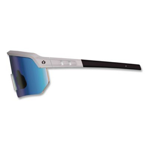 ergodyne Skullerz AEGIR Color Enhancing Anti-Scratch Anti-Fog Safety Glasses, Matte Gray Half Frame, Mirrored Ice Blue Single Lens (55231)