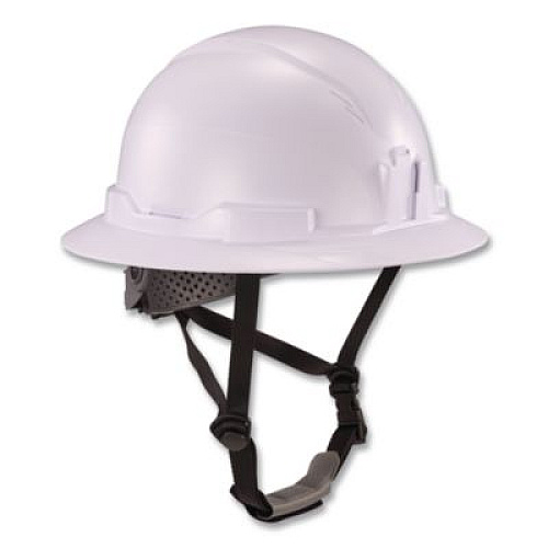 ergodyne Skullerz 8963 Full Brim Class E Safety Helmet, 6-Point Rachet Suspension, Full Brim, White (60540)