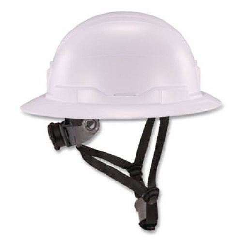 ergodyne Skullerz 8963 Full Brim Class E Safety Helmet, 6-Point Rachet Suspension, Full Brim, White (60540)