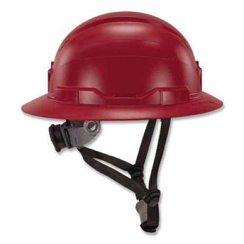 ergodyne Skullerz 8963 Full Brim Class E Safety Helmet, 6-Point Rachet Suspension, Full Brim, Red (60544)