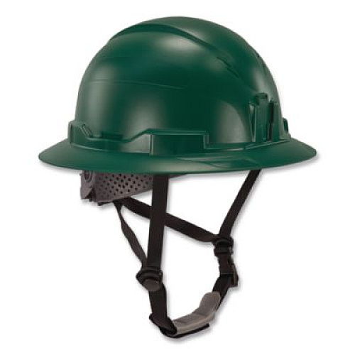 ergodyne Skullerz 8963 Full Brim Class E Safety Helmet, 6-Point Rachet Suspension, Full Brim, Green (60545)