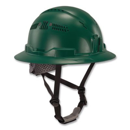 ergodyne Skullerz 8964 Full Brim Class C Safety Helmet, 6-Point Ratchet Suspension, Green (60565)