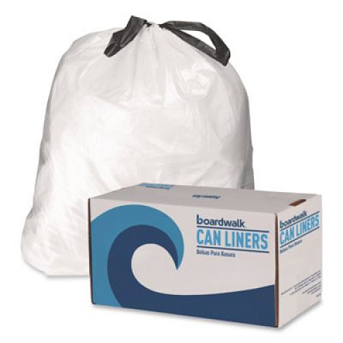 Boardwalk Drawstring Kitchen Bags/Liners, Drawstring, 13 gal, 24" x 28", White, 50 Bags/Roll, 2 Rolls/Carton (1DK100)