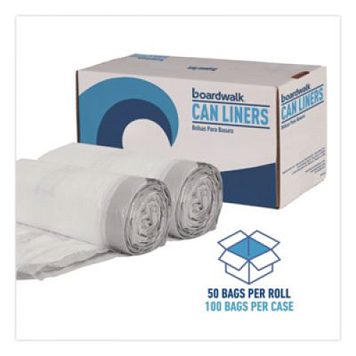 Boardwalk Drawstring Kitchen Bags/Liners, Drawstring, 13 gal, 24" x 28", White, 50 Bags/Roll, 2 Rolls/Carton (1DK100)
