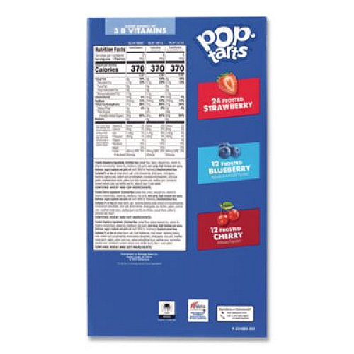 Kellogg's Pop Tarts, Assorted Flavors: Strawberry, Blueberry Cherry, 5 lb 1.2 oz Box, 48 Pastries/Carton (22002628)