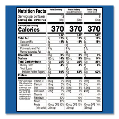 Kellogg's Pop Tarts, Assorted Flavors: Strawberry, Blueberry Cherry, 5 lb 1.2 oz Box, 48 Pastries/Carton (22002628)