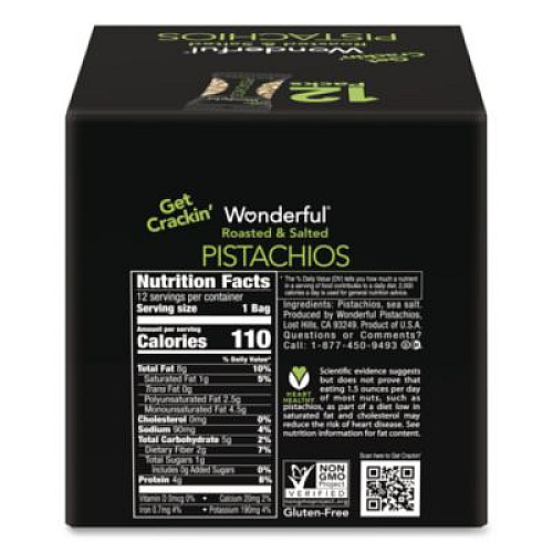 Paramount Farms Wonderful Pistachios In Shell Roasted and Salted, 1.5 oz Bag, 12 Bags/Box (70217)
