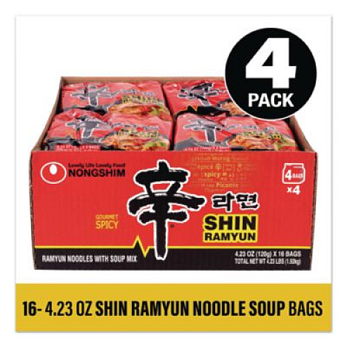 NONGSHIM Gourmet Spicy Ramyun Noodle Soup, Spicy Chicken, 4.23 oz Packet, 16/Carton (22002654)