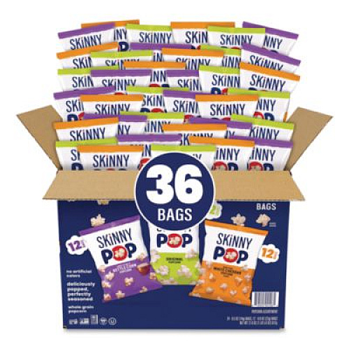SkinnyPop Popcorn Variety Snack Pack, 0.5 oz Bag, 36 Bags/Carton (22001049)