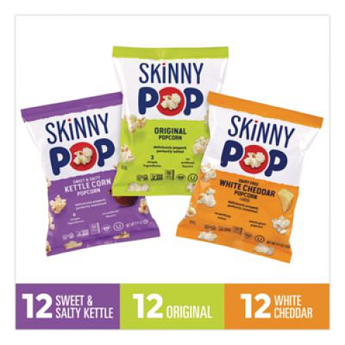 SkinnyPop Popcorn Variety Snack Pack, 0.5 oz Bag, 36 Bags/Carton (22001049)