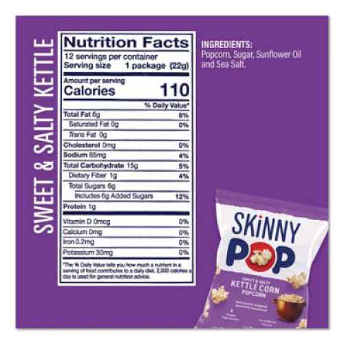 SkinnyPop Popcorn Variety Snack Pack, 0.5 oz Bag, 36 Bags/Carton (22001049)