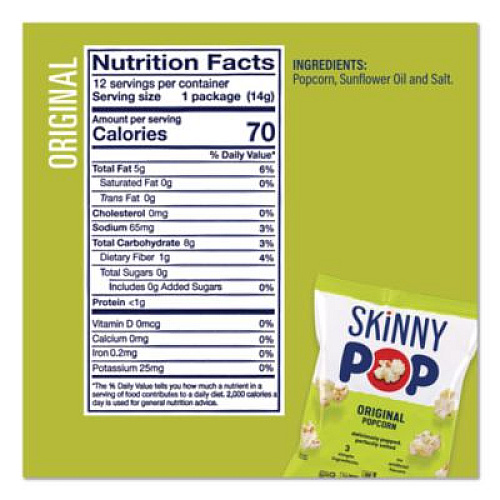 SkinnyPop Popcorn Variety Snack Pack, 0.5 oz Bag, 36 Bags/Carton (22001049)
