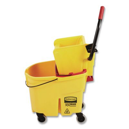 Rubbermaid Commercial WaveBrake 2.0 Bucket/Wringer Combos, Side-Press with Drain, 8.75 gal, Yellow (2031764)