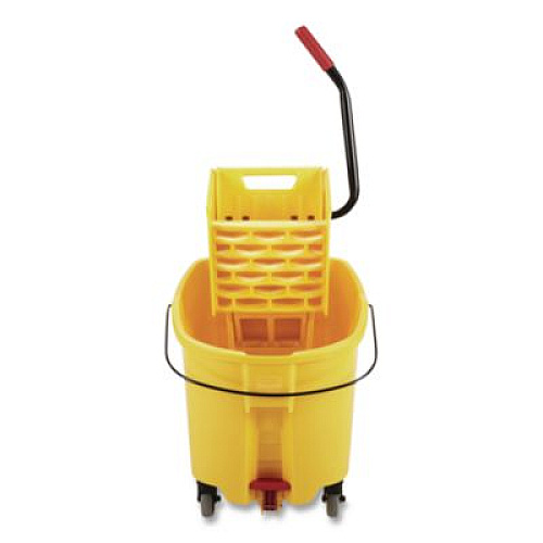 Rubbermaid Commercial WaveBrake 2.0 Bucket/Wringer Combos, Side-Press with Drain, 8.75 gal, Yellow (2031764)