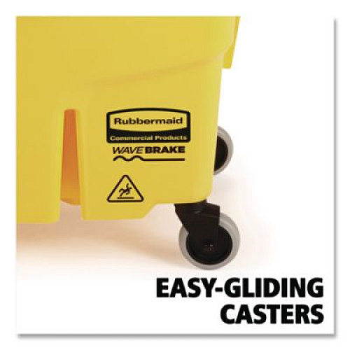 Rubbermaid Commercial WaveBrake 2.0 Bucket/Wringer Combos, Side-Press with Drain, 8.75 gal, Yellow (2031764)