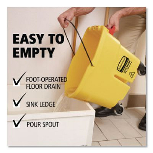Rubbermaid Commercial WaveBrake 2.0 Bucket/Wringer Combos, Side-Press with Drain, 8.75 gal, Yellow (2031764)