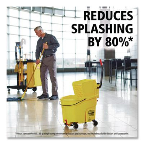 Rubbermaid Commercial WaveBrake 2.0 Bucket/Wringer Combos, Side-Press with Drain, 8.75 gal, Yellow (2031764)