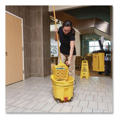 Rubbermaid Commercial WaveBrake 2.0 Bucket/Wringer Combos, Side-Press with Drain, 8.75 gal, Yellow (2031764)