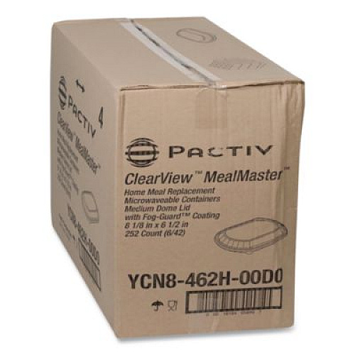 Pactiv Evergreen ClearView MealMaster Lid with Fog Gard Coating, 8.13 x 6.5 x 1, Clear, 252/Carton (YCN8462H00D0)