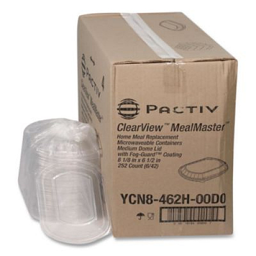 Pactiv Evergreen ClearView MealMaster Lid with Fog Gard Coating, 8.13 x 6.5 x 1, Clear, 252/Carton (YCN8462H00D0)