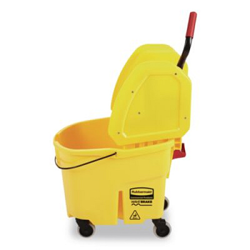 Rubbermaid Commercial WaveBrake 2.0 Bucket/Wringer Combos, Down-Press, 35 qt, Plastic, Yellow (FG757788YEL)