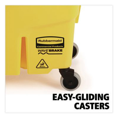 Rubbermaid Commercial WaveBrake 2.0 Bucket/Wringer Combos, Down-Press, 35 qt, Plastic, Yellow (FG757788YEL)