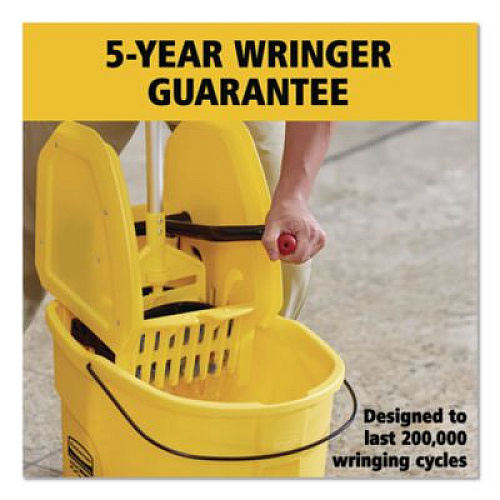 Rubbermaid Commercial WaveBrake 2.0 Bucket/Wringer Combos, Down-Press, 35 qt, Plastic, Yellow (FG757788YEL)