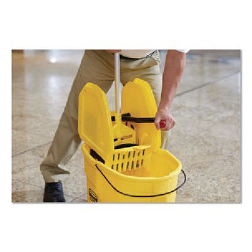 Rubbermaid Commercial WaveBrake 2.0 Bucket/Wringer Combos, Down-Press, 35 qt, Plastic, Yellow (FG757788YEL)