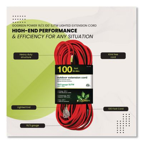 GoGreen Power 16 AWG Outdoor Extension Cord, 100 ft, 10 A, Orange (GG13700)