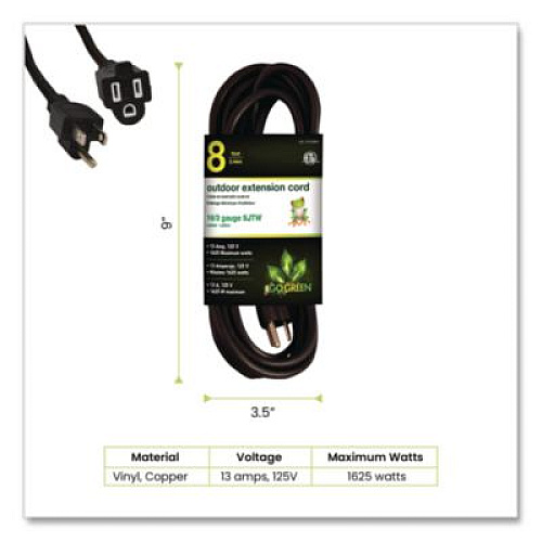 GoGreen Power 16 AWG Outdoor Extension Cord, 8 ft, 13 A, Black (GG13708BK)