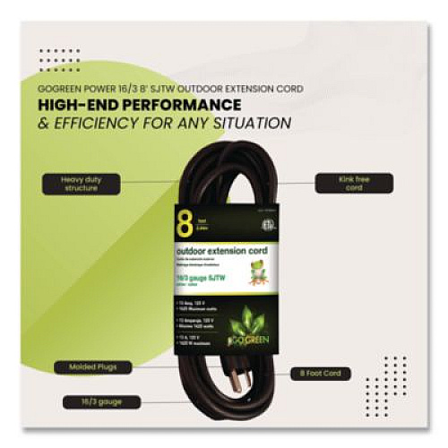 GoGreen Power 16 AWG Outdoor Extension Cord, 8 ft, 13 A, Black (GG13708BK)