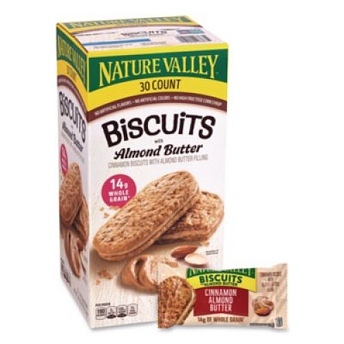 Nature Valley Biscuits, Cinnamon with Almond Butter, 1.35 oz Pouch, 30/Carton (22001046)