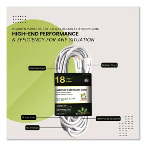 GoGreen Power 16 AWG Outdoor Extension Cord, 18 ft, 13 A, White (GG13718WH)