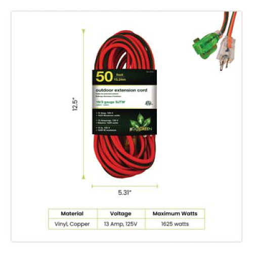 GoGreen Power 16 AWG Outdoor Extension Cord, 50 ft, 13 A, Orange/Black (GG13750)