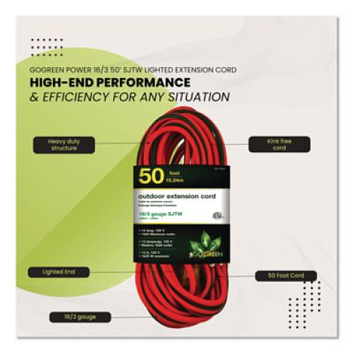 GoGreen Power 16 AWG Outdoor Extension Cord, 50 ft, 13 A, Orange/Black (GG13750)