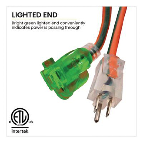 GoGreen Power 14 AWG Lighted End Heavy-Duty Extension Cord, 100 ft, 13 A, Orange/Black (GG13800)