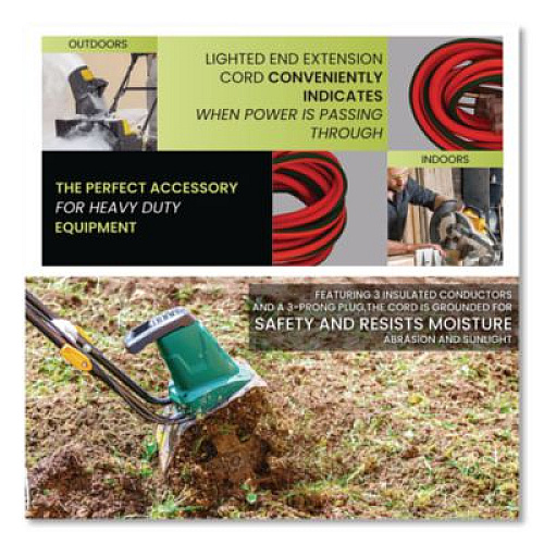 GoGreen Power 12 AWG Lighted End Heavy-Duty Extension Cord, 50 ft, 15 A, Orange/Black (GG14050)