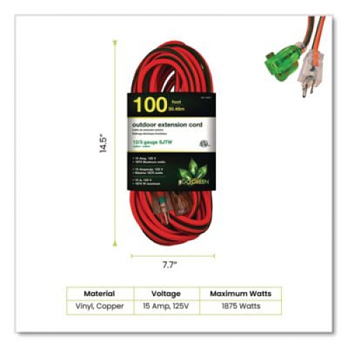 GoGreen Power 12 AWG Lighted End Heavy-Duty Extension Cord, 100 ft, 15 A, Orange/Black (GG14000)