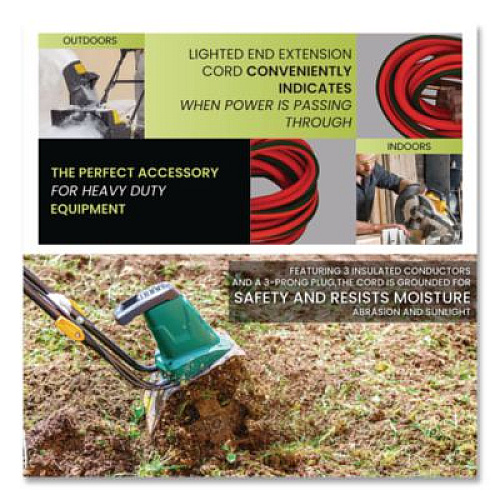 GoGreen Power 12 AWG Lighted End Heavy-Duty Extension Cord, 100 ft, 15 A, Orange/Black (GG14000)