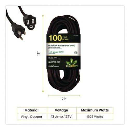 GoGreen Power 14 AWG Heavy-Duty Extension Cord, 100 ft, 13 A, Black (GG13800BK)