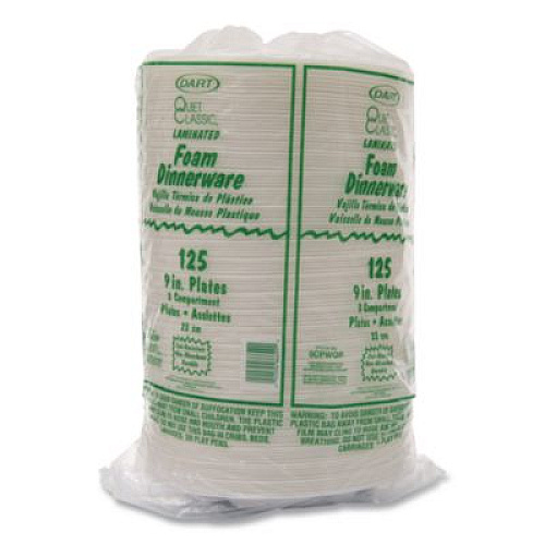 Dart Mediumweight Foam Plates, 3-Compartment Plate, 9" dia, White, 125/Pack (9CPWQRPK)