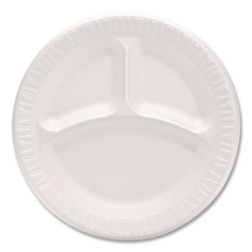 Dart Mediumweight Foam Plates, 3-Compartment Plate, 9" dia, White, 125/Pack (9CPWQRPK)