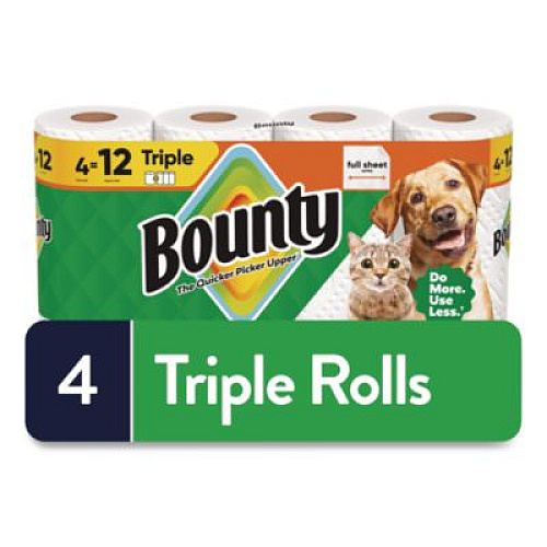 Bounty Kitchen Roll Paper Towels, 2-Ply, White, 10.5 x 11, 75 Sheets/Roll, 4 Triple Rolls/Pack, 6 Packs/Carton (16007)