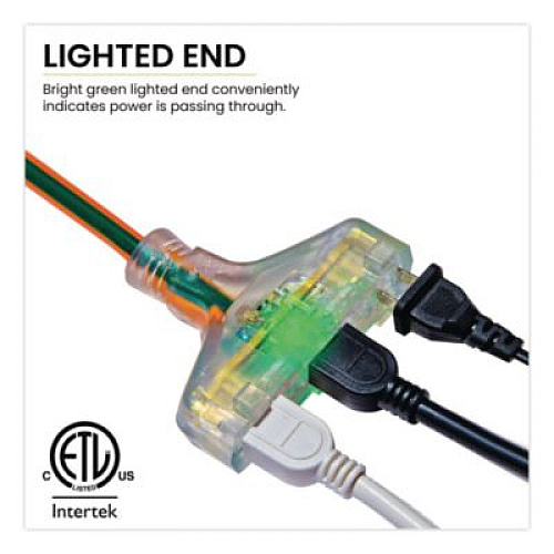 GoGreen Power 12 AWG 3-Outlet Heavy-Duty Extension Cord, 2 ft, 15 A, Orange (GG15302)