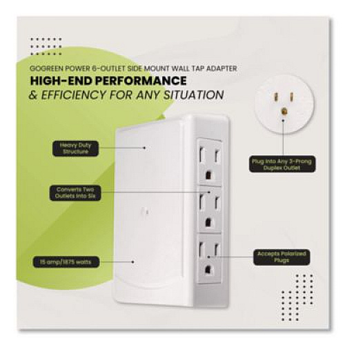 GoGreen Power 6 Outlet Side Mount Wall Tap, White (GG16000TSM)