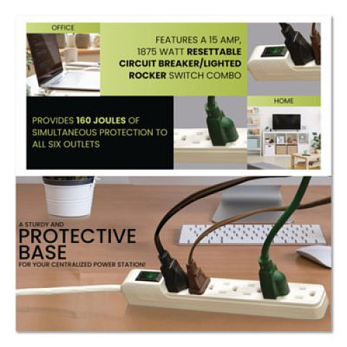 GoGreen Power 6 Outlet Mini Surge Protector, 2 ft Cord, 160 J, Black (GG16103MINBK)