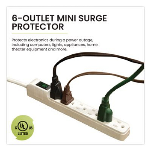 GoGreen Power 6 Outlet Mini Surge Protector, 2 ft Cord, 160 J, Black (GG16103MINBK)